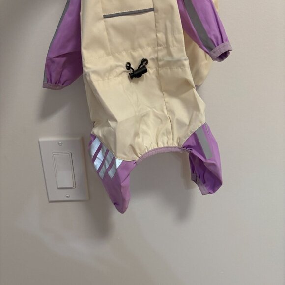 Dog Rain Jacket Cream Purple Covers Legs and Hood Size M - Picture 6 of 9